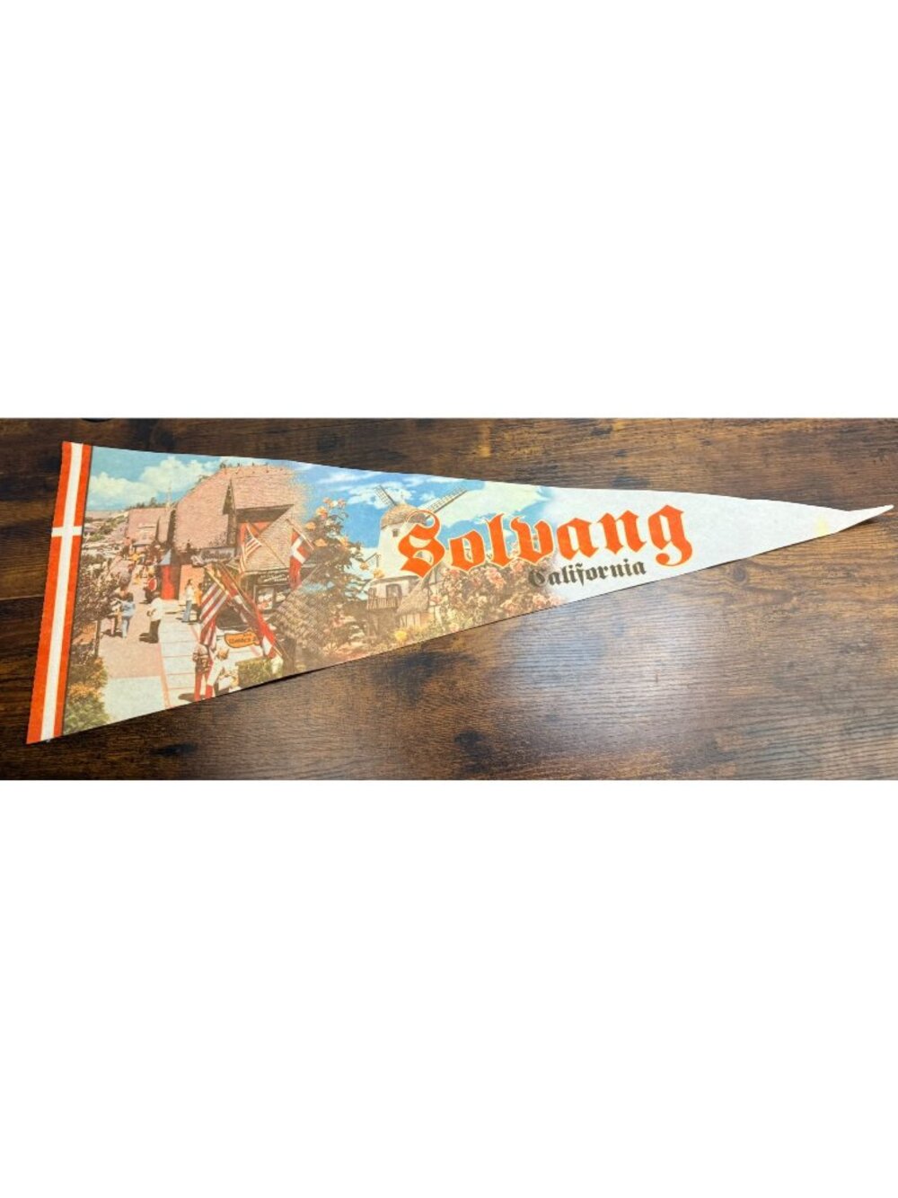 Vintage Solvang California Souvenir Pennant With Colorful Mid-Century Graphics